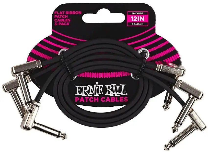 Ernie Ball 6222 30cm Svart Flat Patchkabel - 3-pack