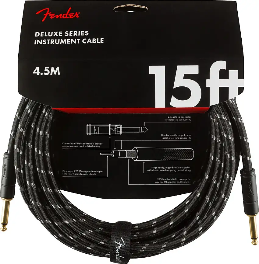 Fender Cable Deluxe 15' Straight Black Tweed