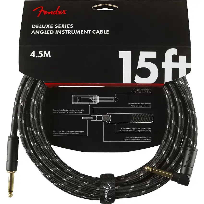 Fender Deluxe Instrument Cable Angle/Straight 15" Black Tweed