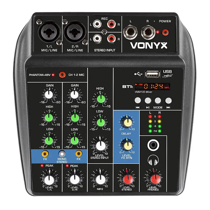 Vonyx VMM100 4-kanals mixerbord med Bluetooth & USB mp3-spelare