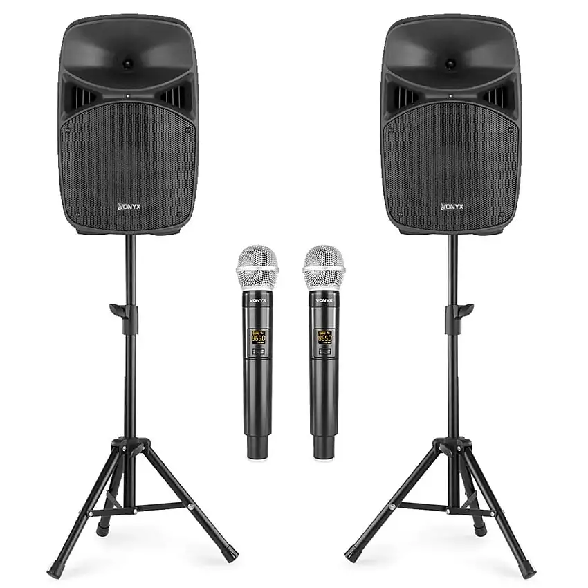 Vonyx karaoke högtalarset med stativ och 2 trådlösa mikrofoner - 1000W peak - Bluetooth