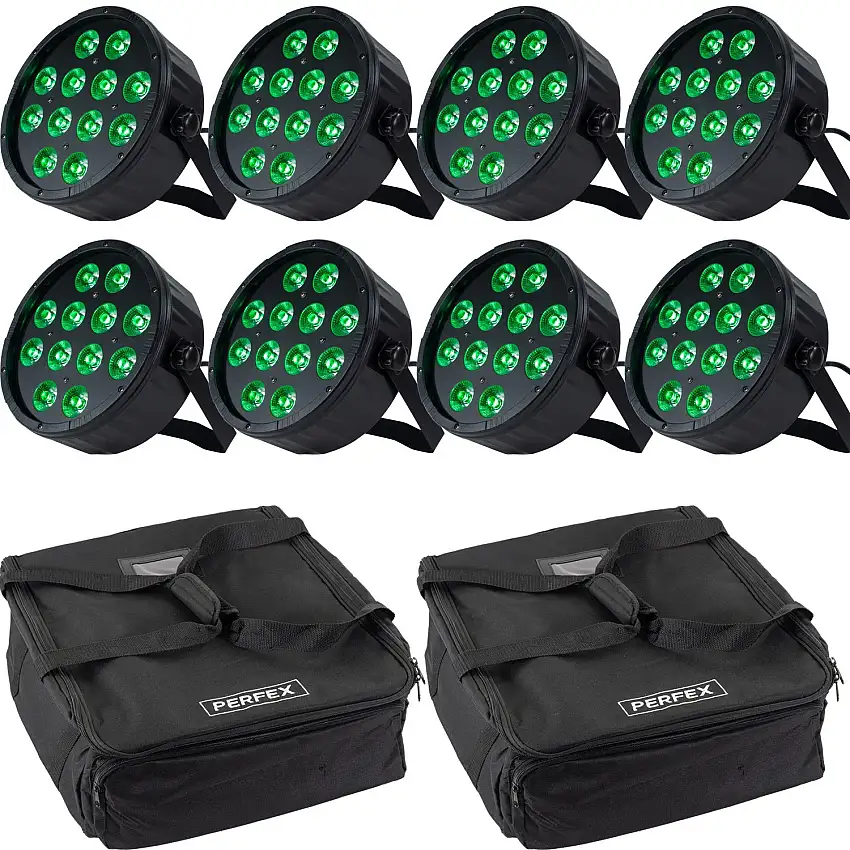 Marconi Polaris 12x12W RGBW Parlampe 8 st. Paket med väska