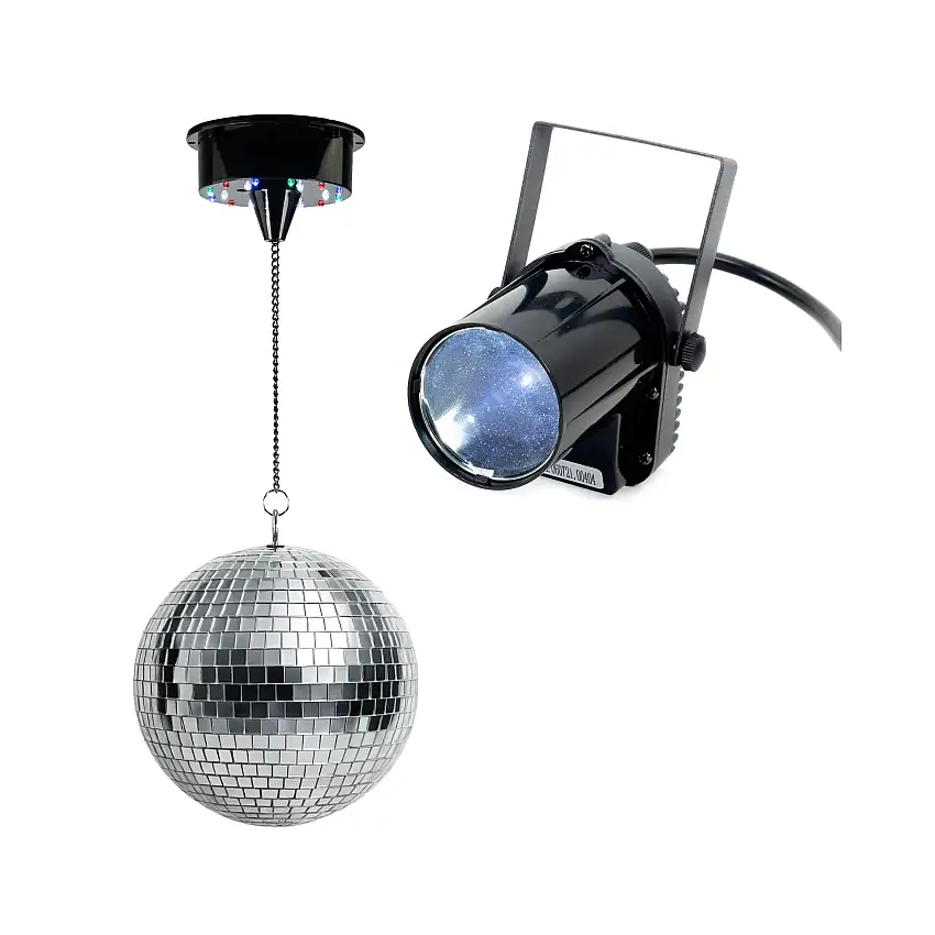 Batteridriven diskokula m. LED (20 cm) & pinspot